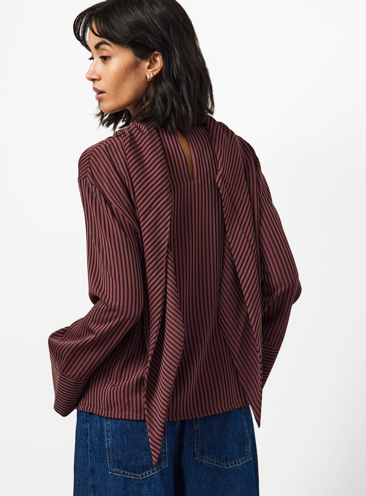 Burgundy Stripe Scarf Blouse 16 - Image 4 thumbnail